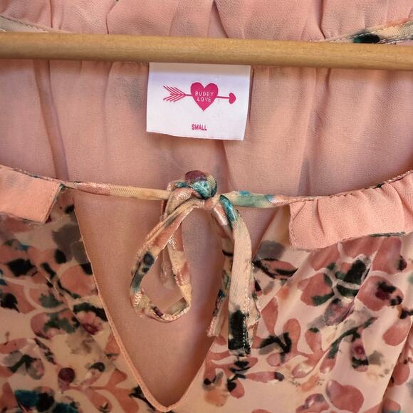 Buddy Love Women's Velvet Pink Floral Elastic Waist 3/4 Sleeve Dress -sz S - Picture 5 of 8
